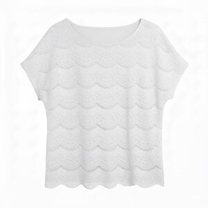 Faded Glory Elegant White Lace Scalloped Women's Top Blouse XXL